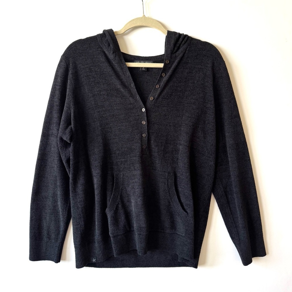 Barefoot Dreams black pullover hoodie cozychic ultra lite knit